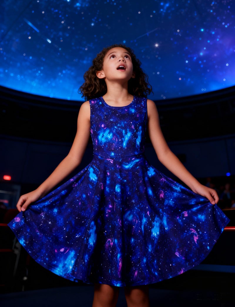 BFUSTYLE Space Blue Pink Nebula Dress for Preteen Girls Galaxy Cartoon Printed Autumn Outside Play Dresses Chic Colourful Street Casucal Frocks Clothes 10-13 Years Old - Image 4